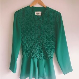 Vintage Dana Jeffries Green Chiffon Blouse